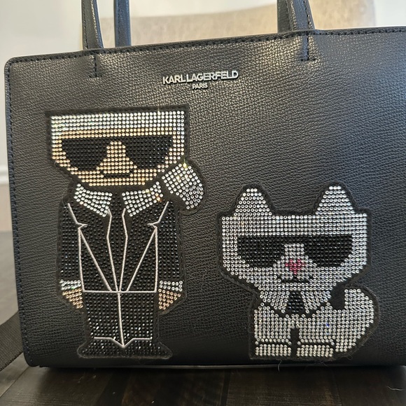 Karl Lagerfeld Paris Womens Maybelle Rhinestone Satchel Crossbody With Pouch - Picture 2 of 11